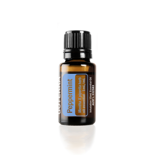 DoTERRA peppermint essential oil bottle on a white background