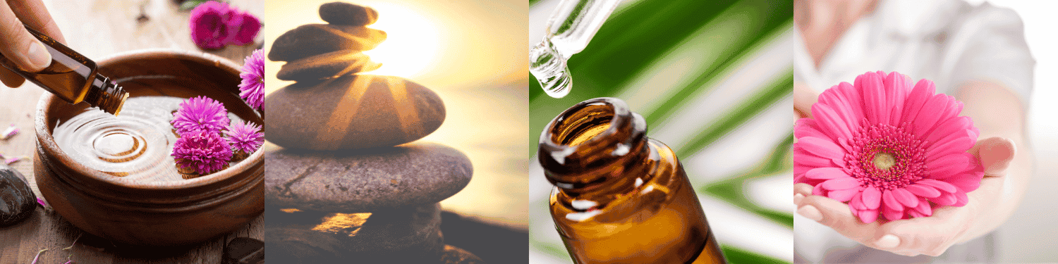 Bright images of health, happiness, and essential oils for wellness and vitality.