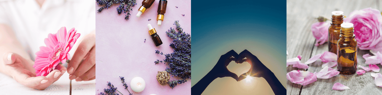 Bright images of health, happiness, and essential oils for wellness and vitality.