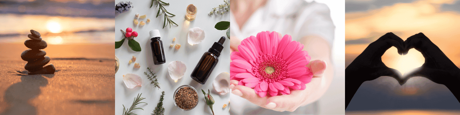 Bright images of health, happiness, and essential oils for wellness and vitality