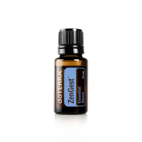 doTERRA ZenGest essential oil bottle on a white background