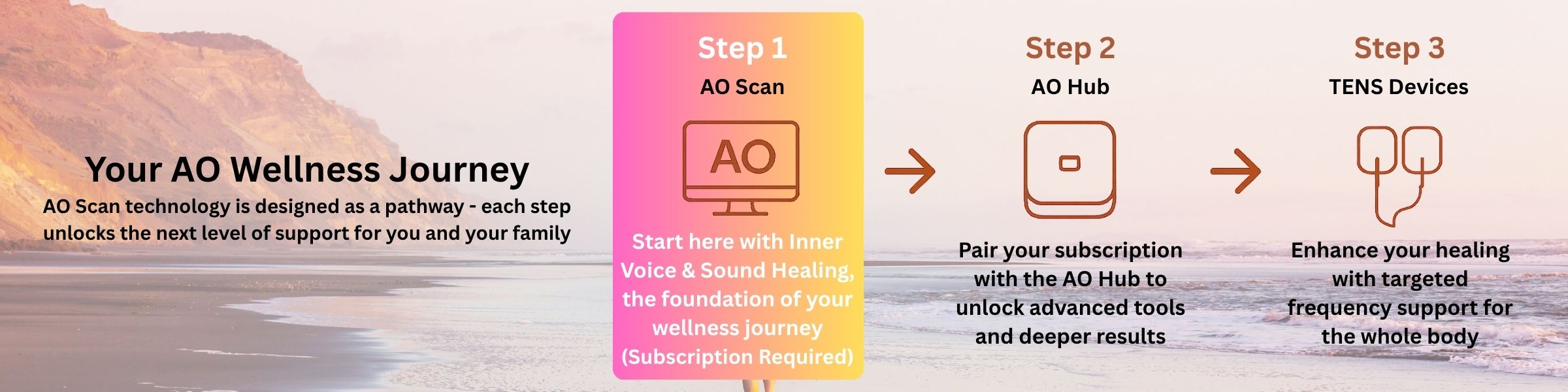 AO Wellness Journey infographic with steps and icons on a road background