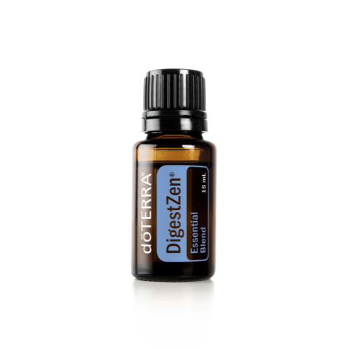 doTERRA DigestZen essential oil bottle on a white background
