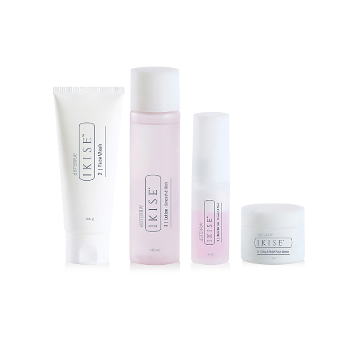 Set of skincare products with 'IKISE' branding on a white background