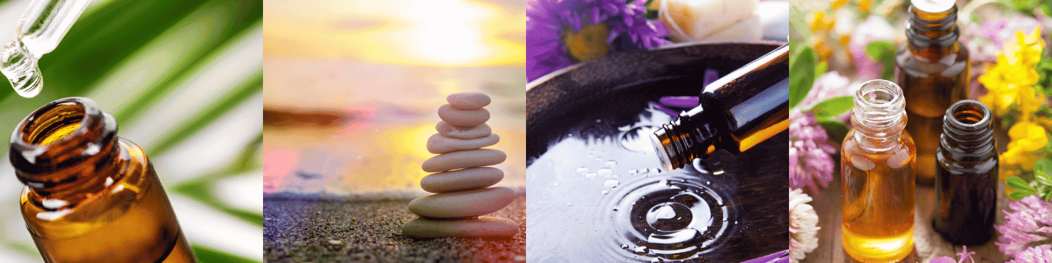 Bright images of health, happiness, and essential oils for wellness and vitality.
