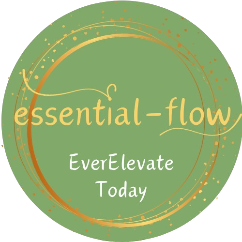 Circular logo with 'essential-flow' and 'EverElevate Today' text on a green background