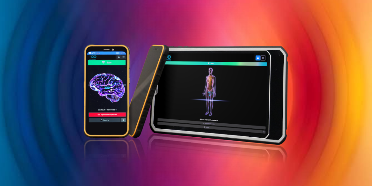 Bright circles of color in the background with a phone and tablet displaying the Solex AO Scan subscription functionality on their screens.