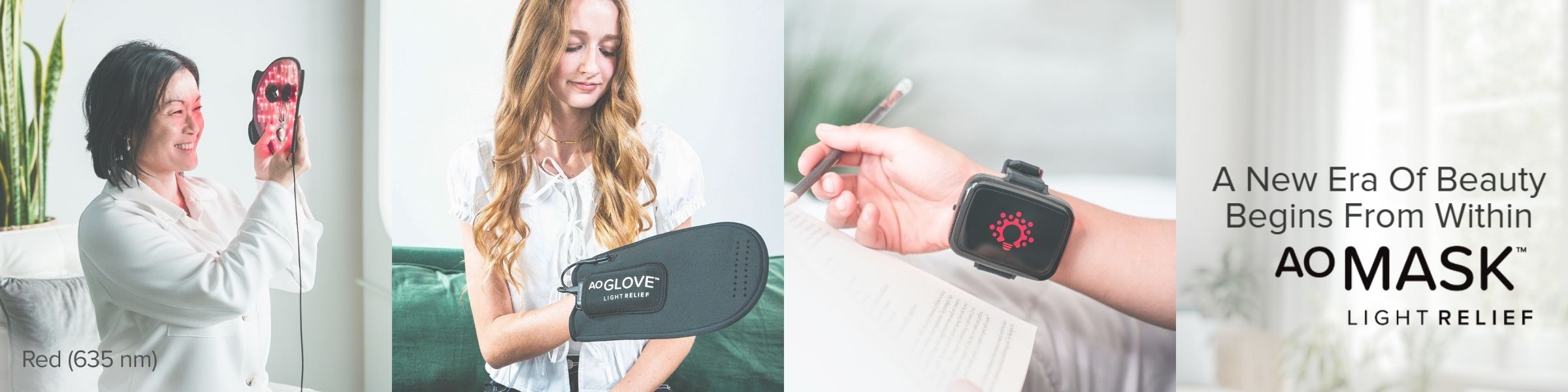 AO MASK light relief product with people using it in a promotional setting