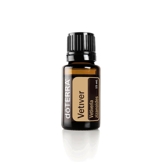 doTERRA Vetiver essential oil on a white background